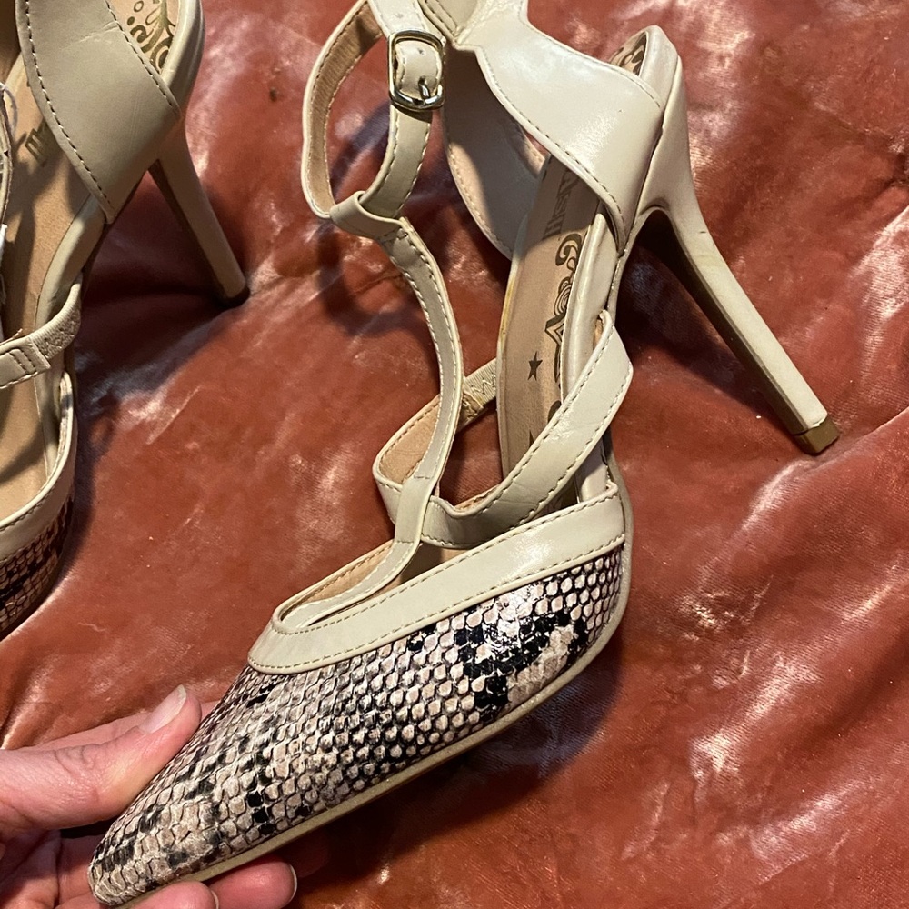 Snake skin straps heels